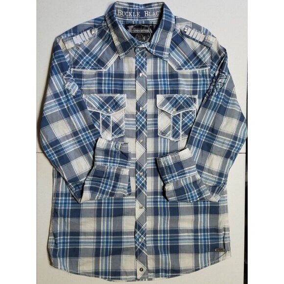 Buckle Black Other - Buckle Black Long Sleeve Pyramid Snap Blue Plaid Slim Fit Shirt Men's Size Small